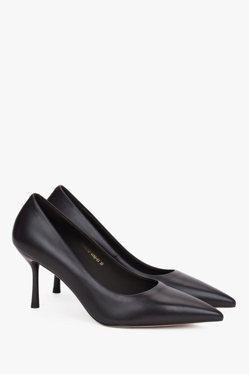 Dark Brown Women's Genuine Leather Pointed Toe Stiletto Pumps.