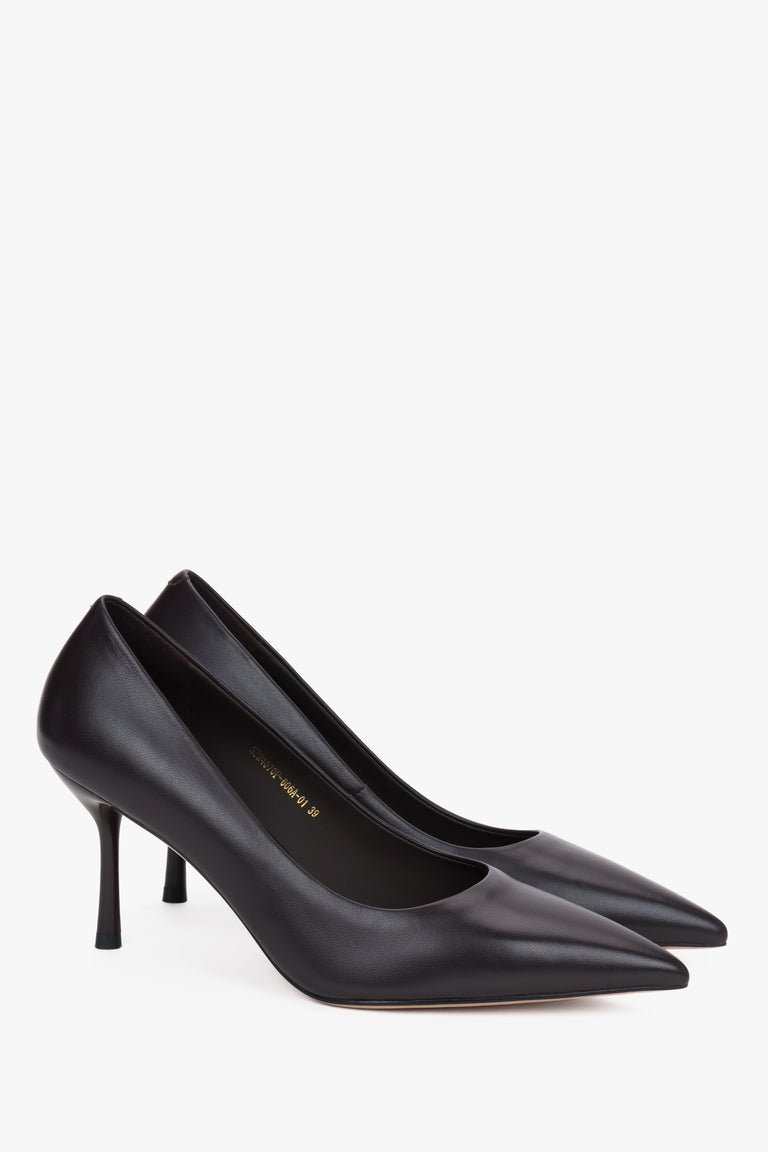 Dark Brown Women's Genuine Leather Pointed Toe Stiletto Pumps.