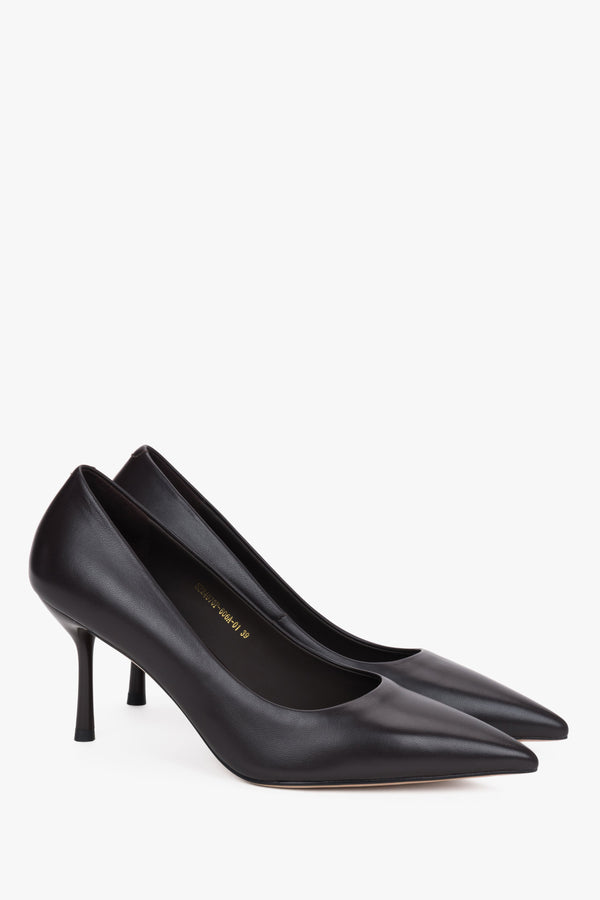 Dark Brown Women's Genuine Leather Pointed Toe Stiletto Pumps.
