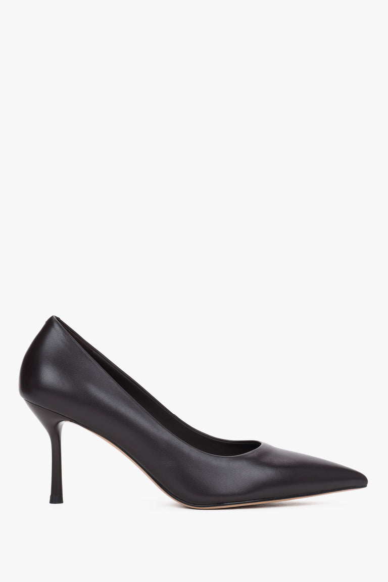 Elegant Dark Brown Women's Genuine Leather Pointed Toe Pumps.