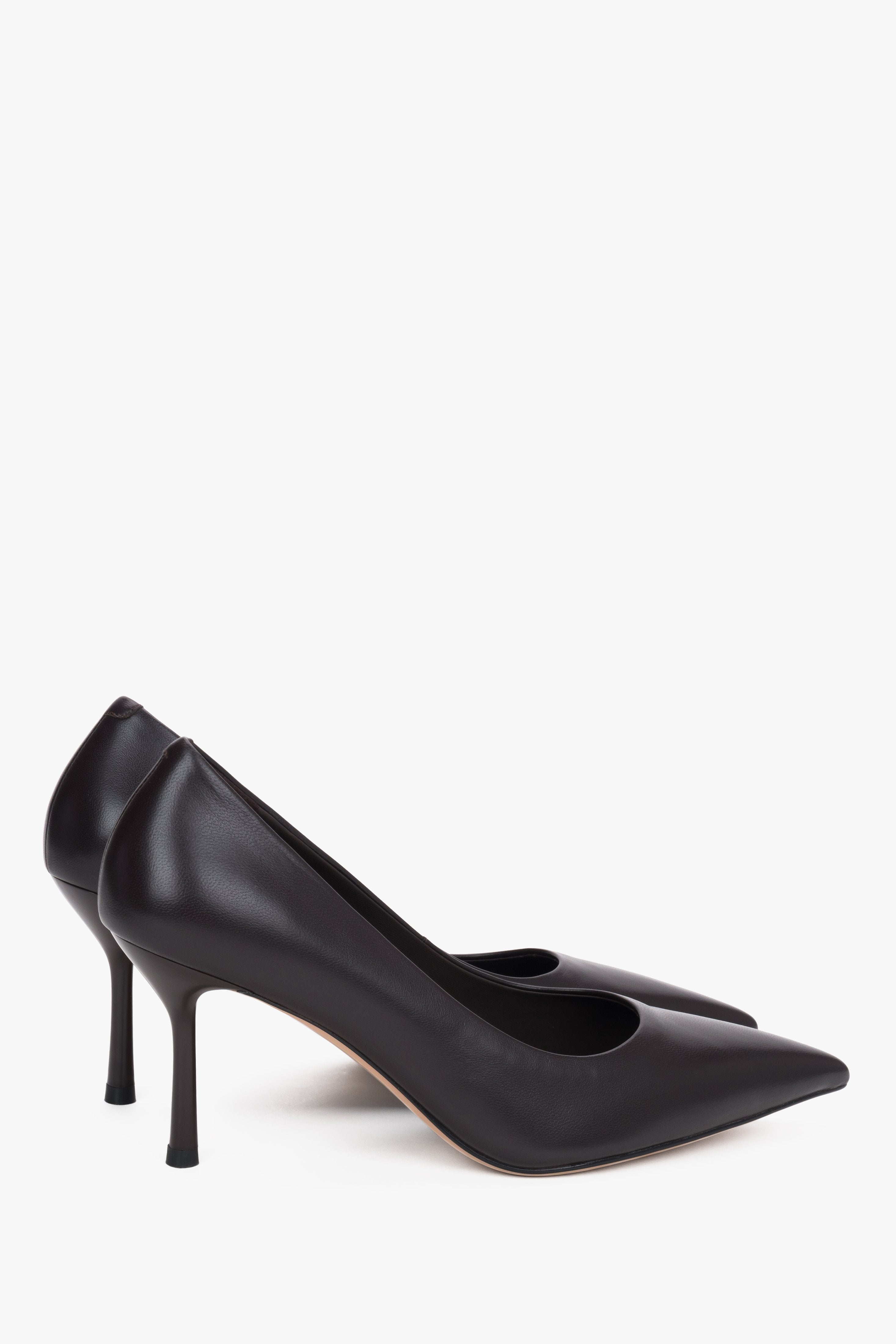 Classic Women's Stiletto Heels in Dark Brown Genuine Leather with Pointed Toe.