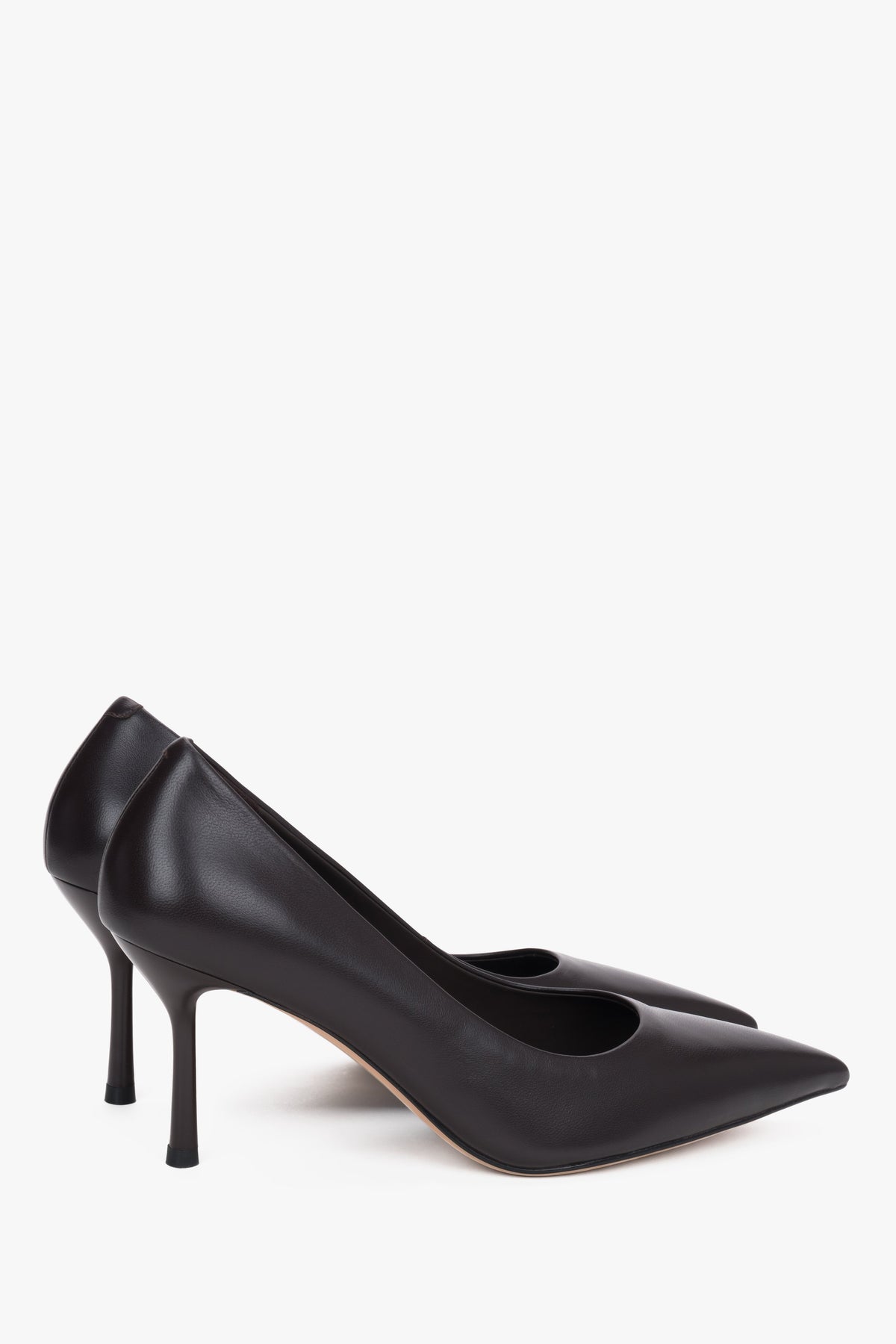 Classic Women's Stiletto Heels in Dark Brown Genuine Leather with Pointed Toe.