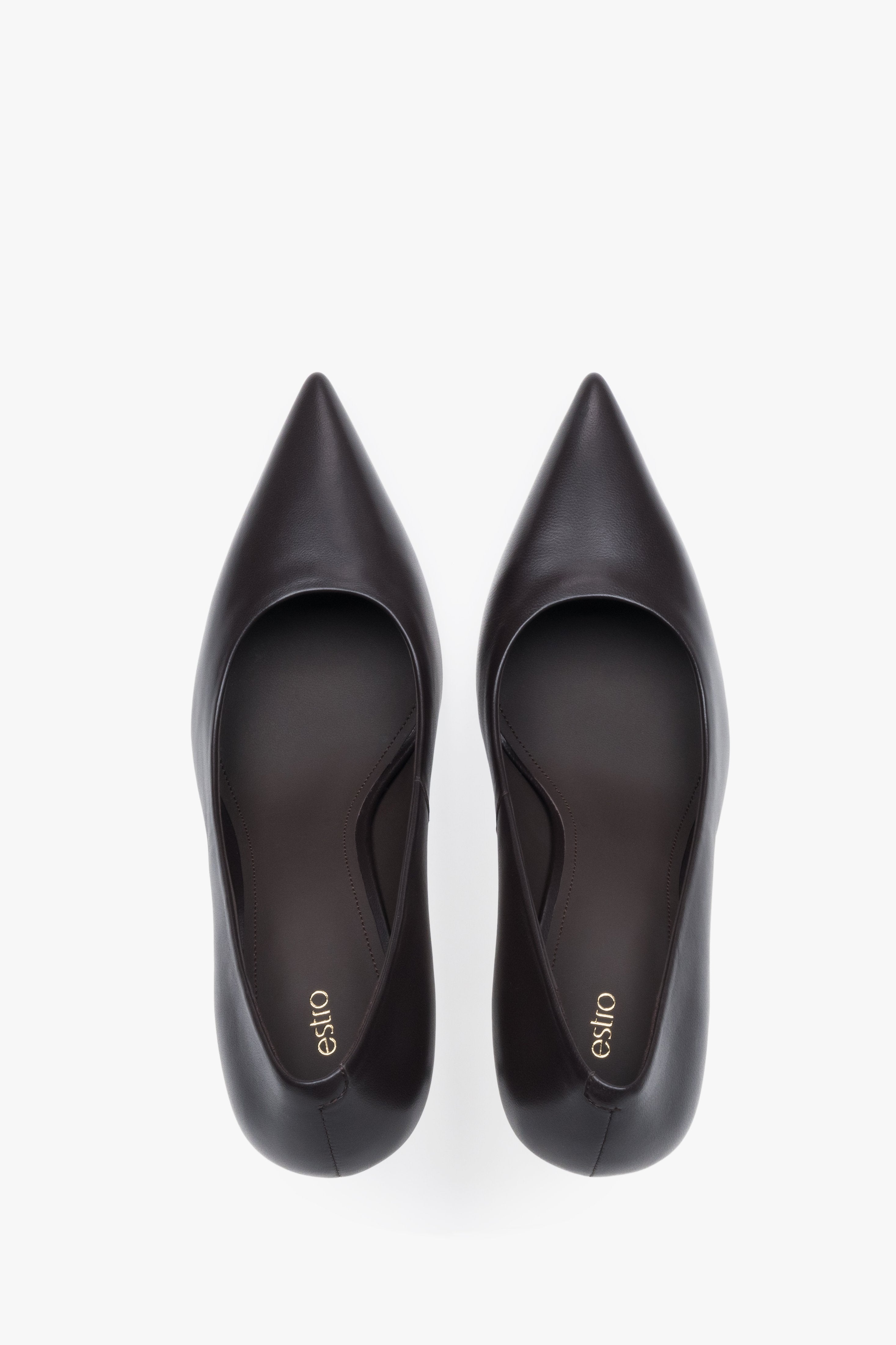Dark Brown Women's Genuine Leather High Heels with Pointed Toe.