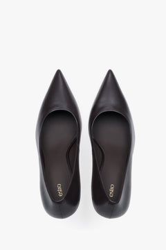 Dark Brown Women's Genuine Leather High Heels with Pointed Toe.