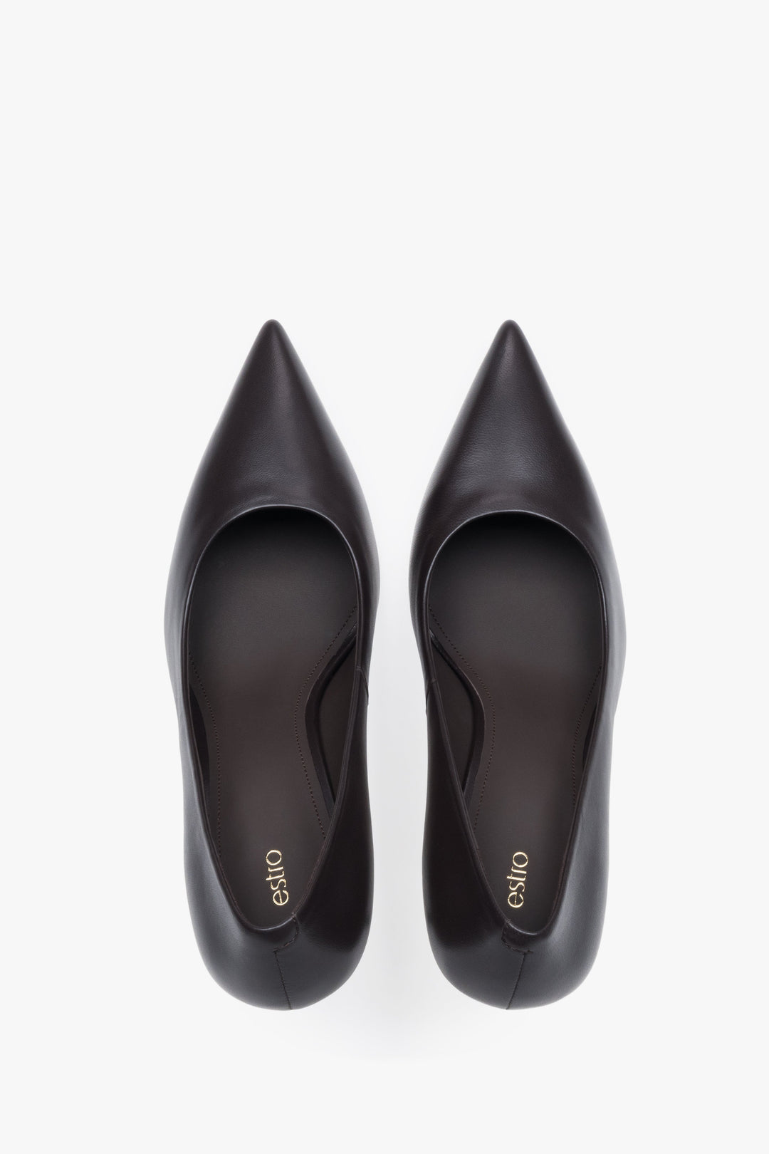Dark Brown Women's Genuine Leather High Heels with Pointed Toe.