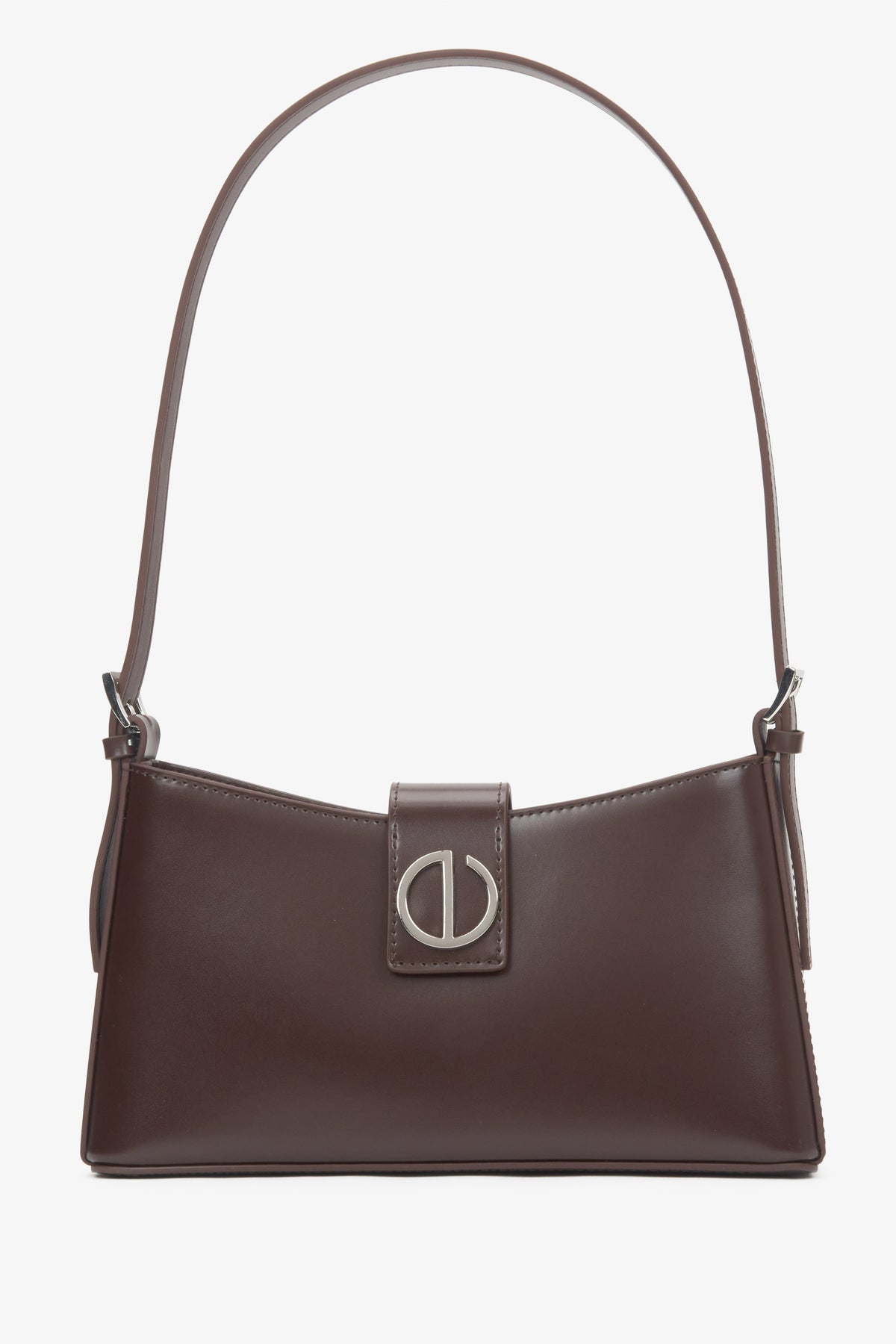 Women's Dark Brown Genuine Leather Shoulder Bag with Silver Hardware Estro ER00116633.