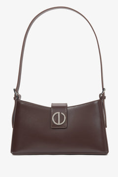 Women's Dark Brown Genuine Leather Shoulder Bag with Silver Hardware Estro ER00116633.