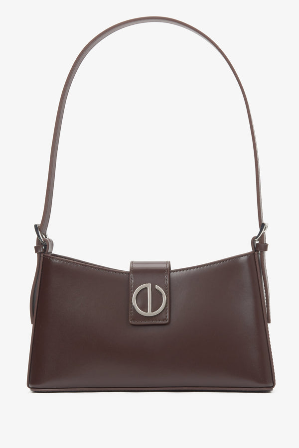 Women's Dark Brown Genuine Leather Shoulder Bag with Silver Hardware Estro ER00116633.