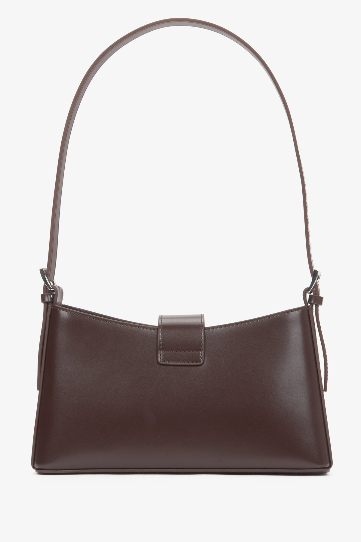 Women's dark brown genuine leather shoulder bag with silver hardware.