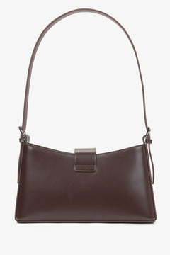 Women's dark brown genuine leather shoulder bag with silver hardware.