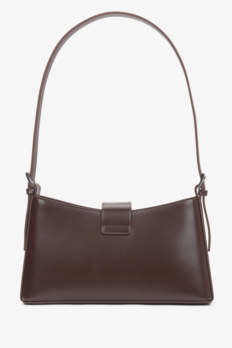 Women's dark brown genuine leather shoulder bag with silver hardware.