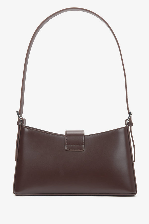 Women's dark brown genuine leather shoulder bag with silver hardware.