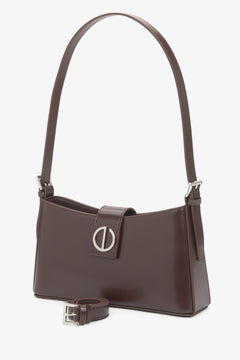 Dark brown genuine leather women's shoulder bag with silver hardware by Estro.