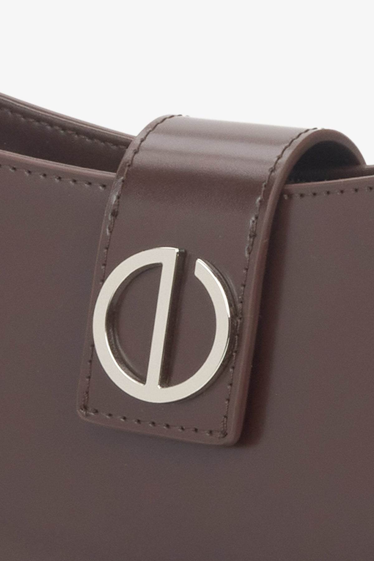With silver hardware, dark brown genuine leather women's shoulder bag Estro.