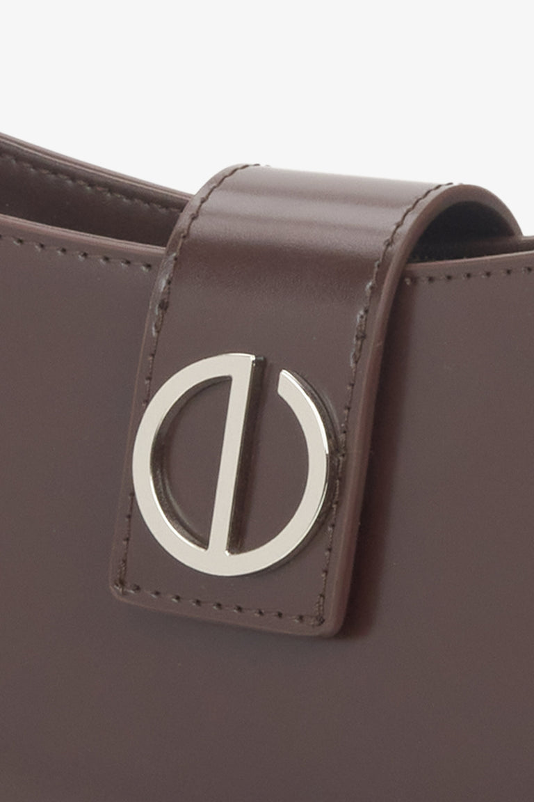 With silver hardware, dark brown genuine leather women's shoulder bag Estro.