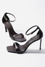 Women’s Dark Brown Genuine Leather Stiletto Sandals with a Square Toe Estro ER00119511.