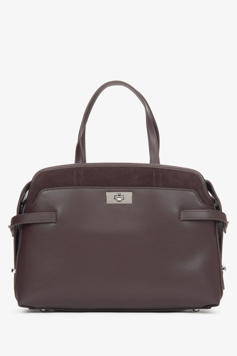 Women's Dark Brown Genuine Leather Tote Handbag Estro ER00116663.