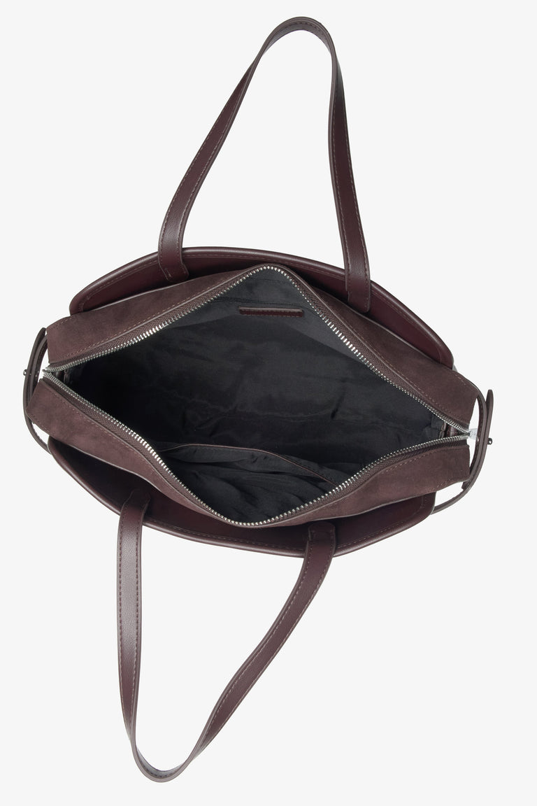 Women's dark brown tote handbag made of genuine leather Estro.