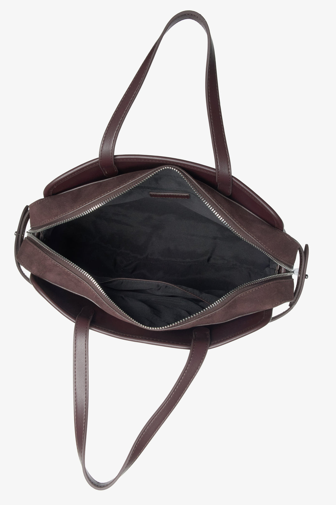 Women's dark brown tote handbag made of genuine leather Estro.