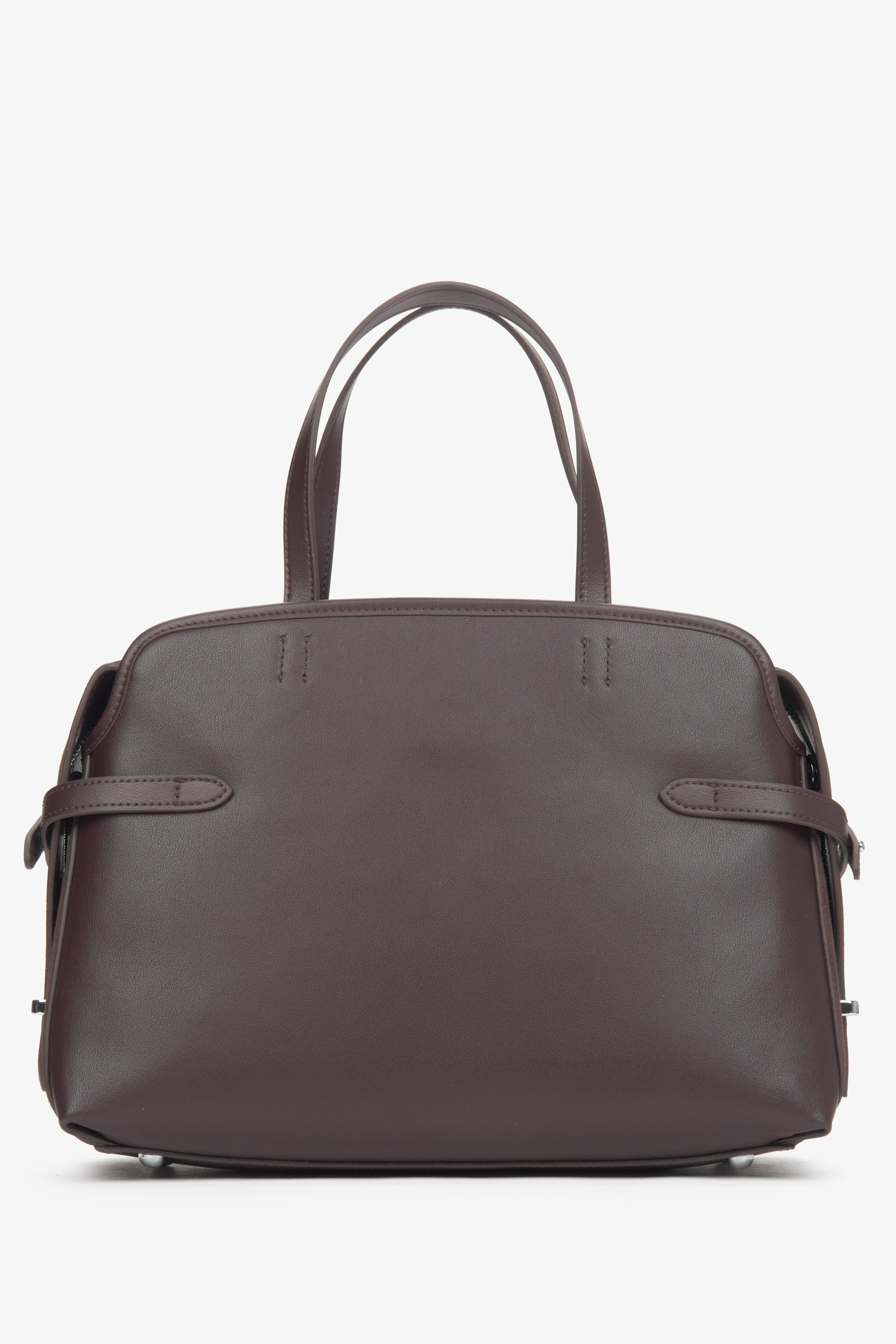 Women's tote handbag, dark brown, made of genuine leather, Estro.