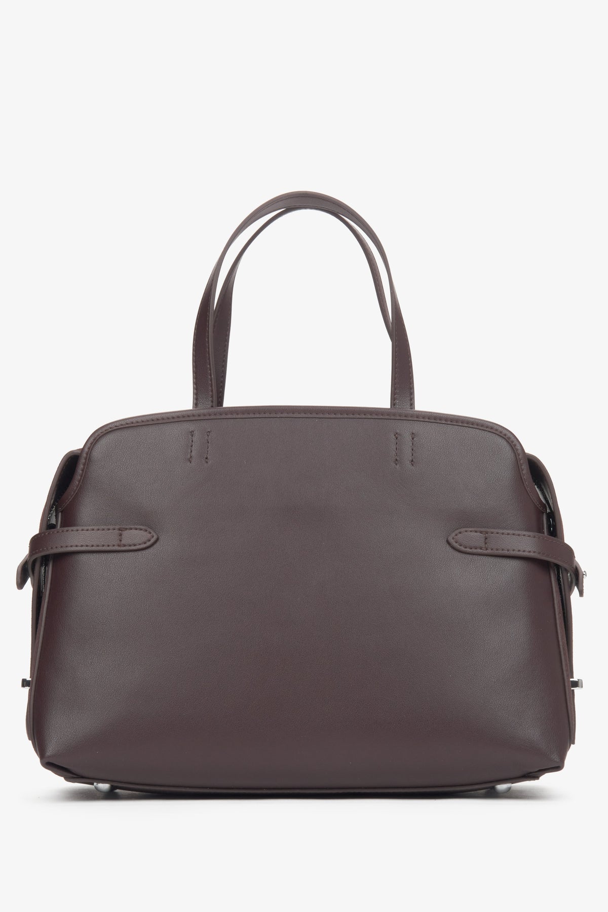 Women's tote handbag, dark brown, made of genuine leather, Estro.