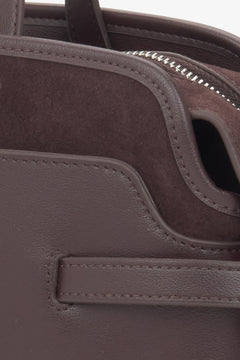 Women's dark brown tote handbag Estro, made of genuine leather.