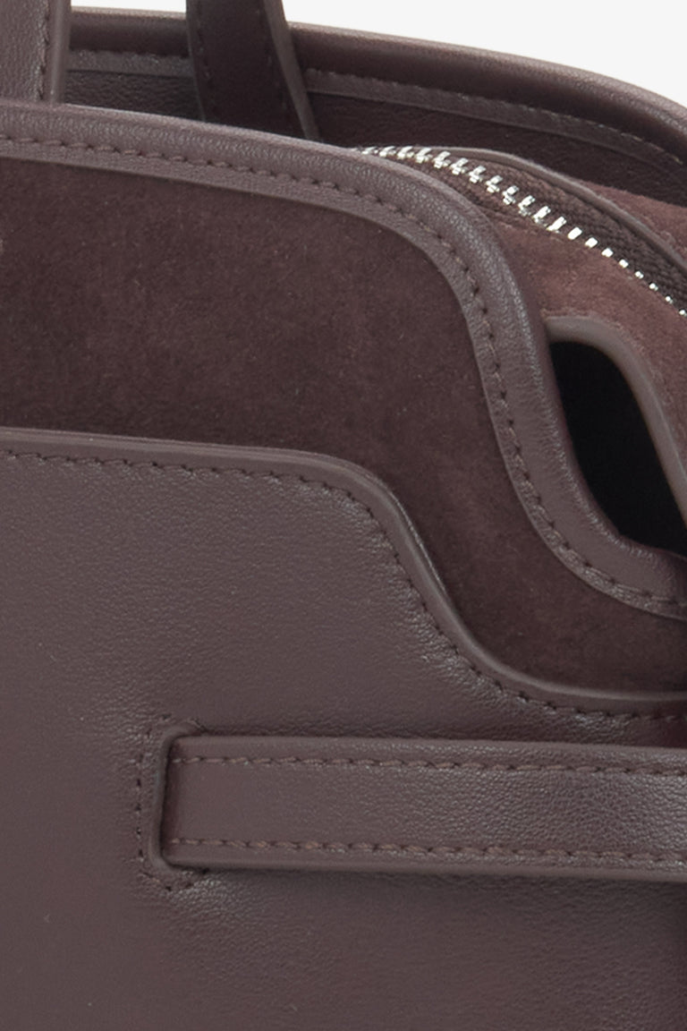 Women's dark brown tote handbag Estro, made of genuine leather.