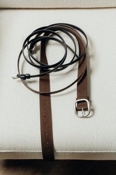 Women's dark brown velour belt with an oval silver buckle Estro.