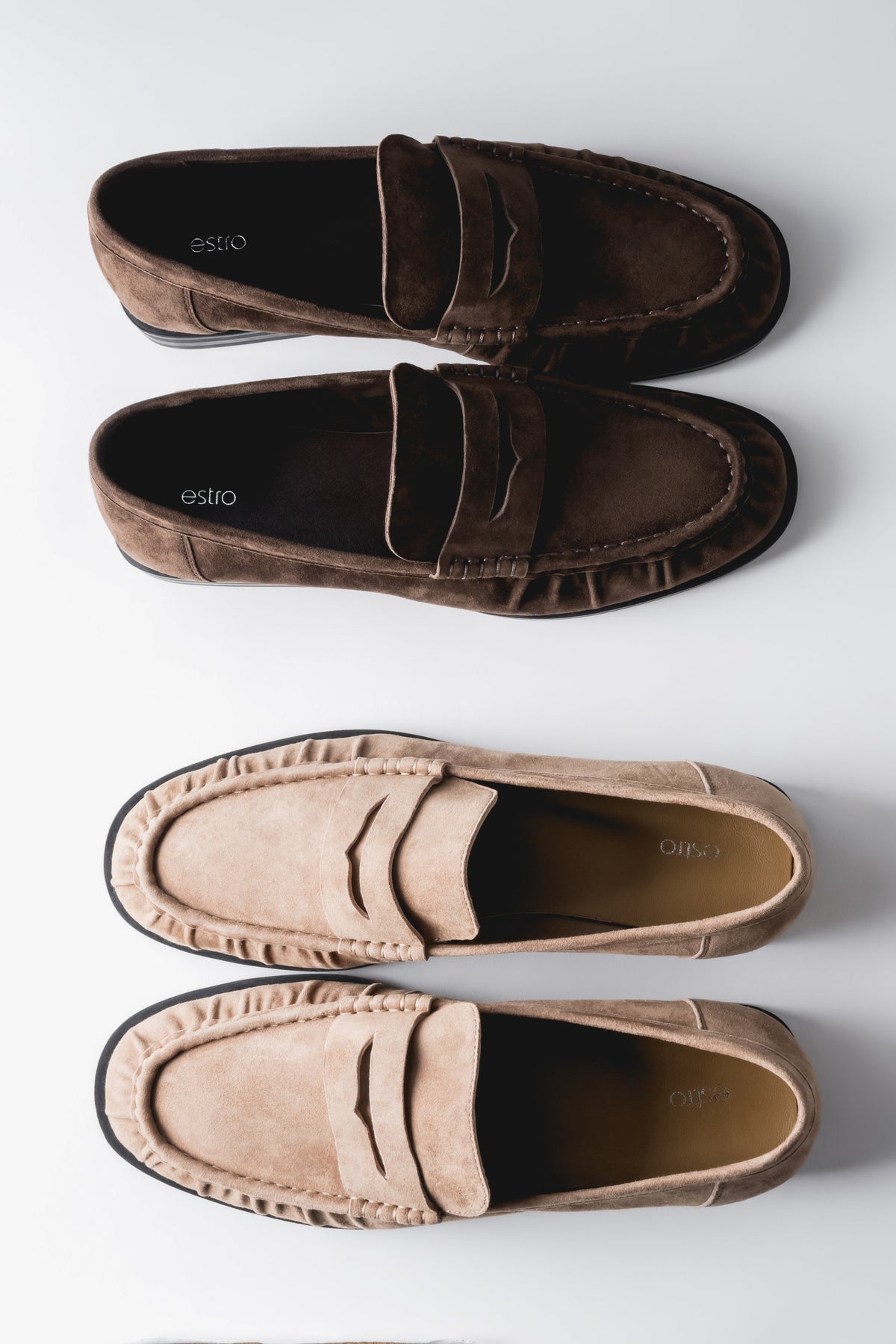 Soft velour loafers with stitching Estro - color comparison.