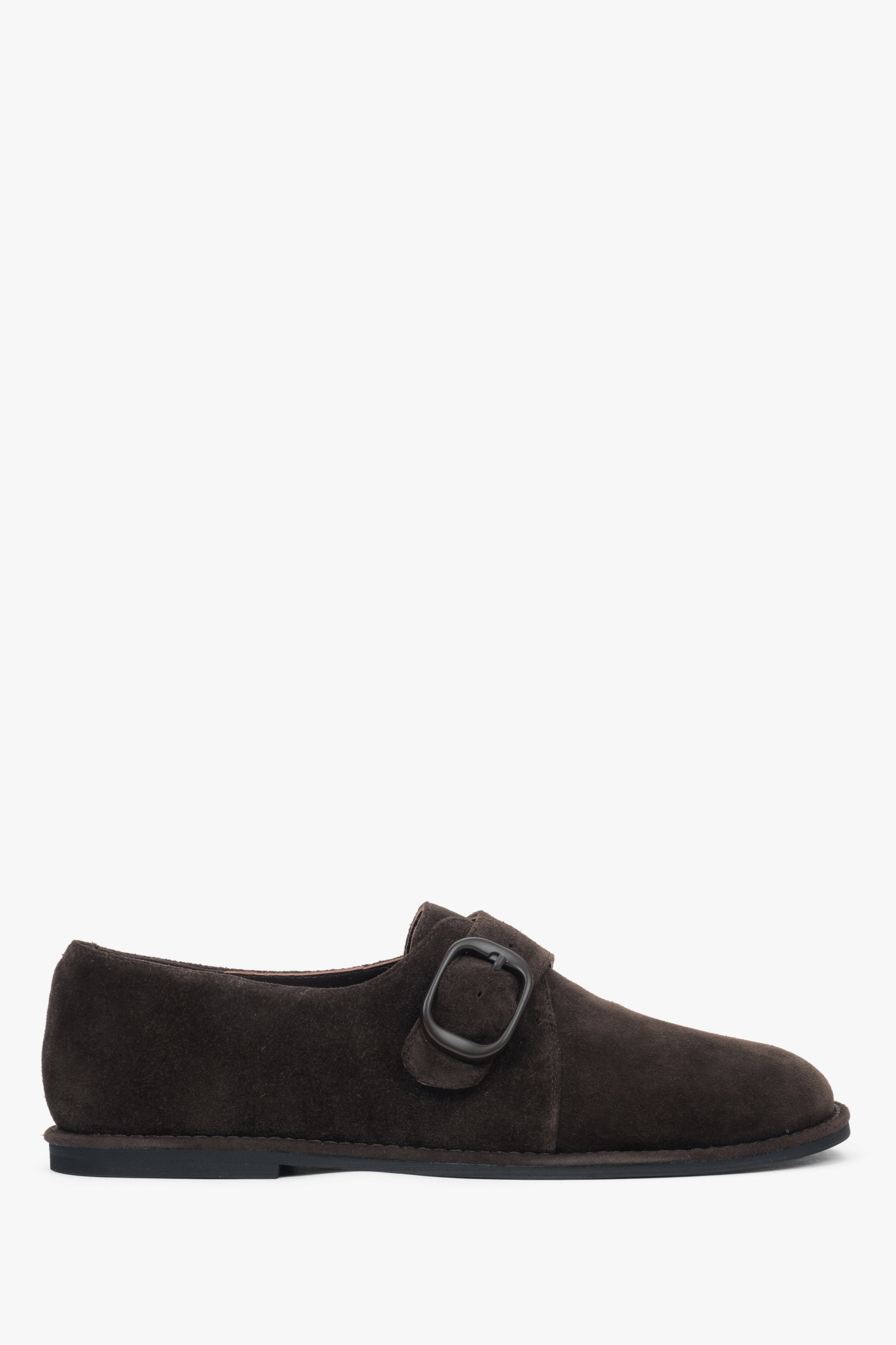 Women’s Dark Brown Genuine Velour Shoes with Buckle Estro ER00118788.