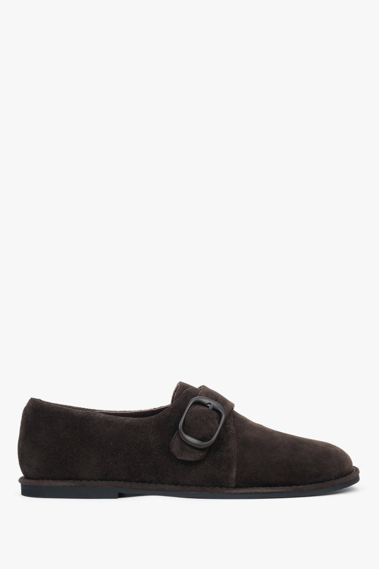 Women’s Dark Brown Genuine Velour Shoes with Buckle Estro ER00118788.