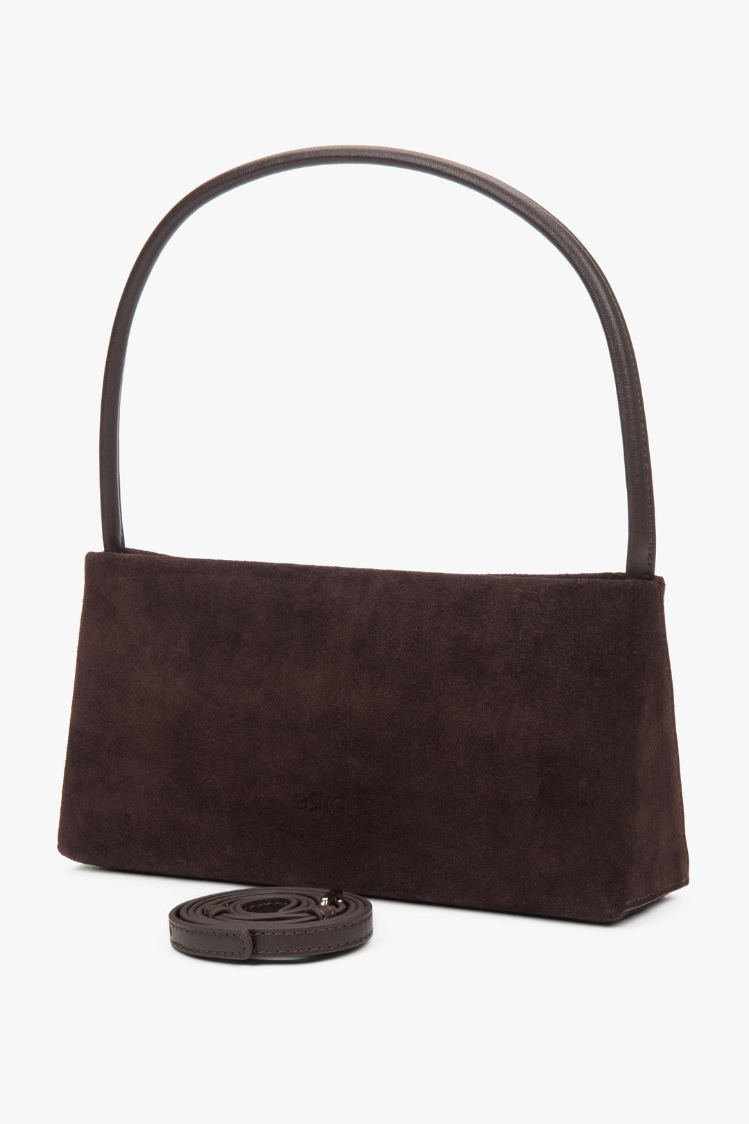 Women's dark brown shoulder bag made of genuine velour Estro.