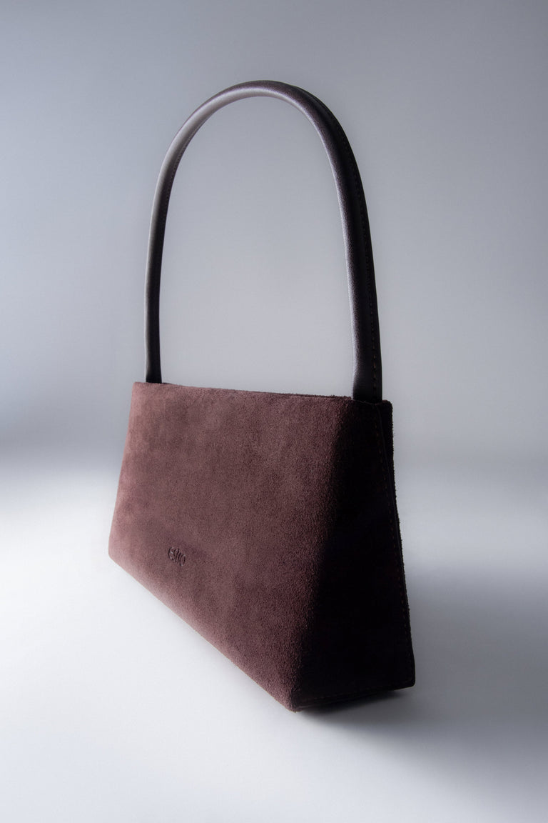 Women's shoulder bag, dark brown, made of genuine velour, Estro.