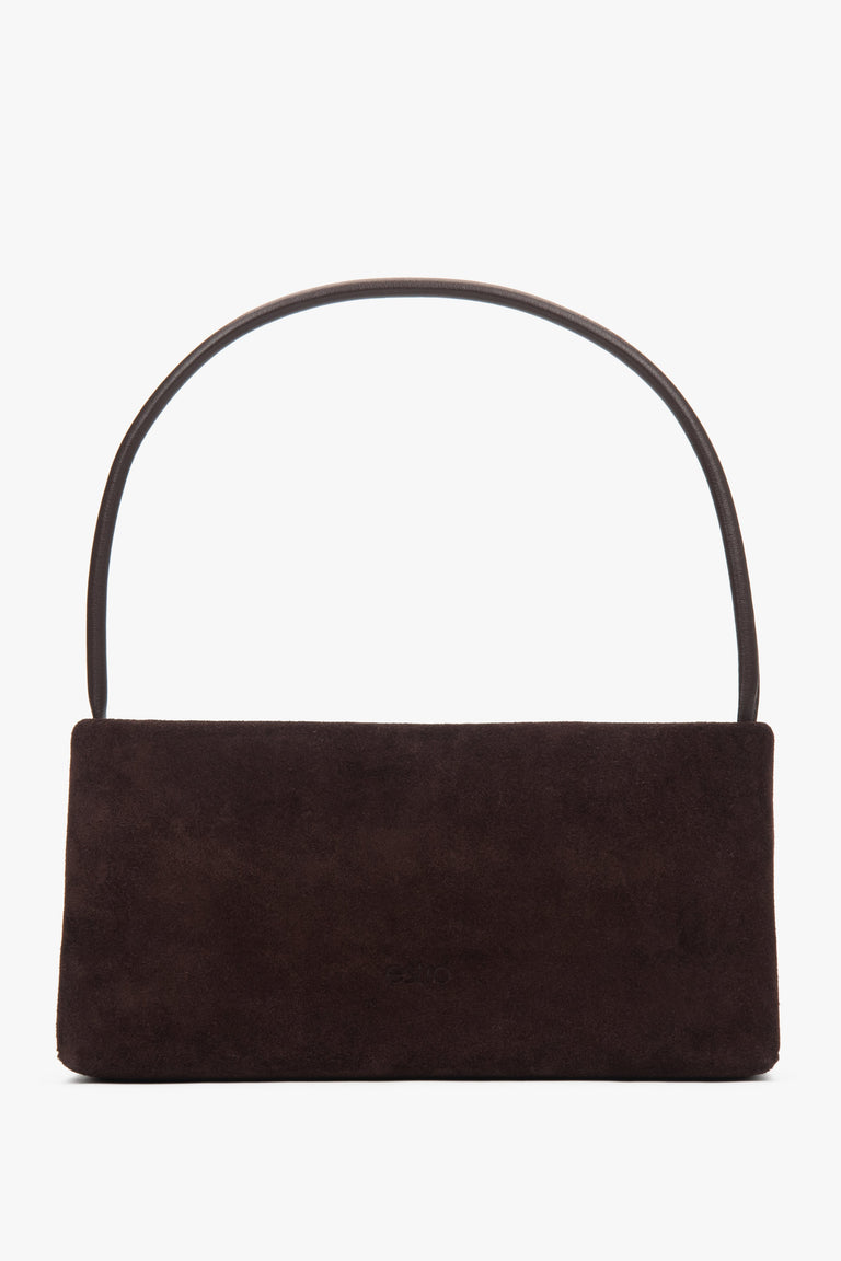 Women's dark brown shoulder bag Estro, made of genuine velour.