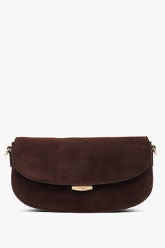 Women's Dark Brown Genuine Velour Shoulder Bag in Saddle Shape Estro ER00118035.