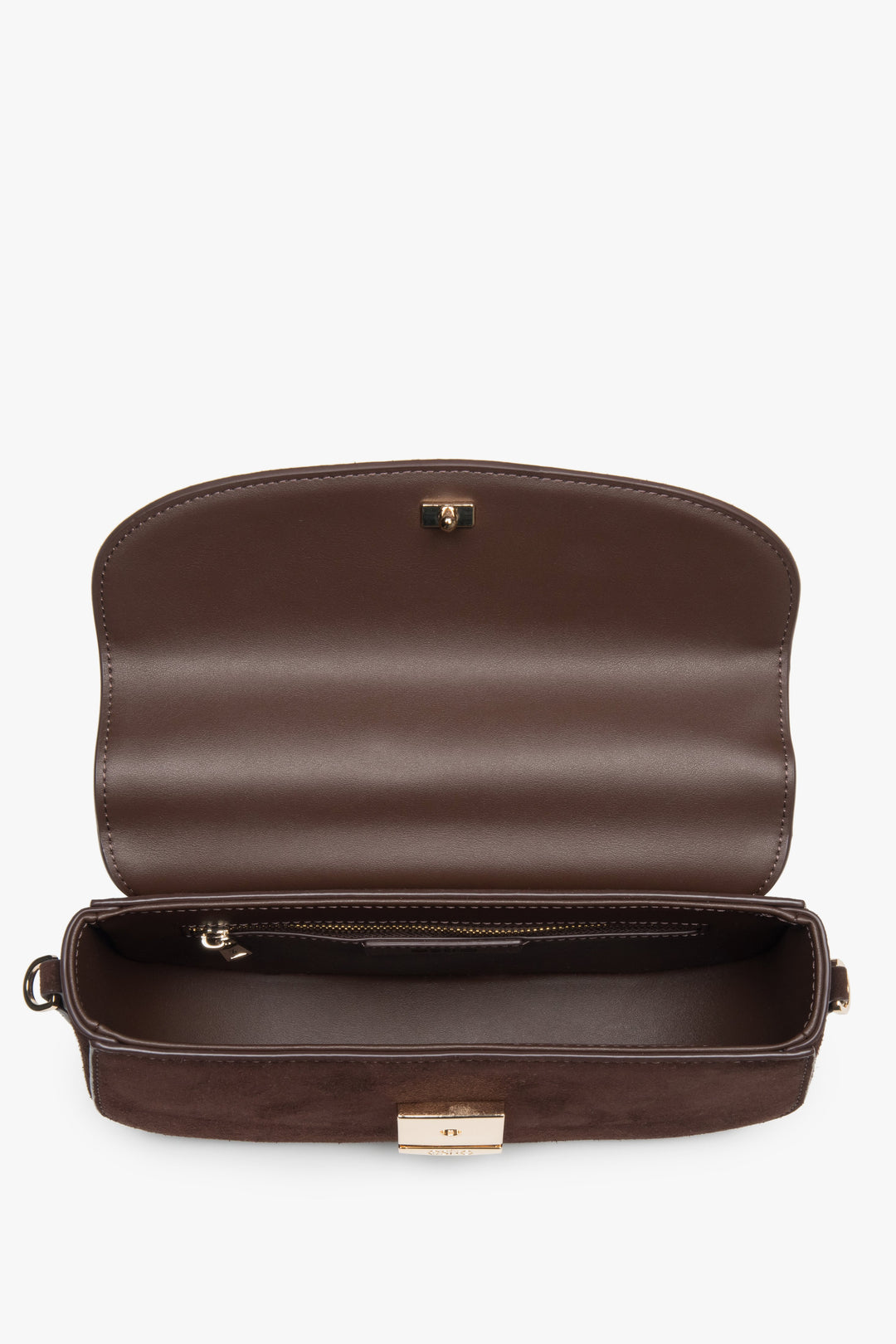 Women's dark brown shoulder bag in saddle shape made of genuine velour Estro.