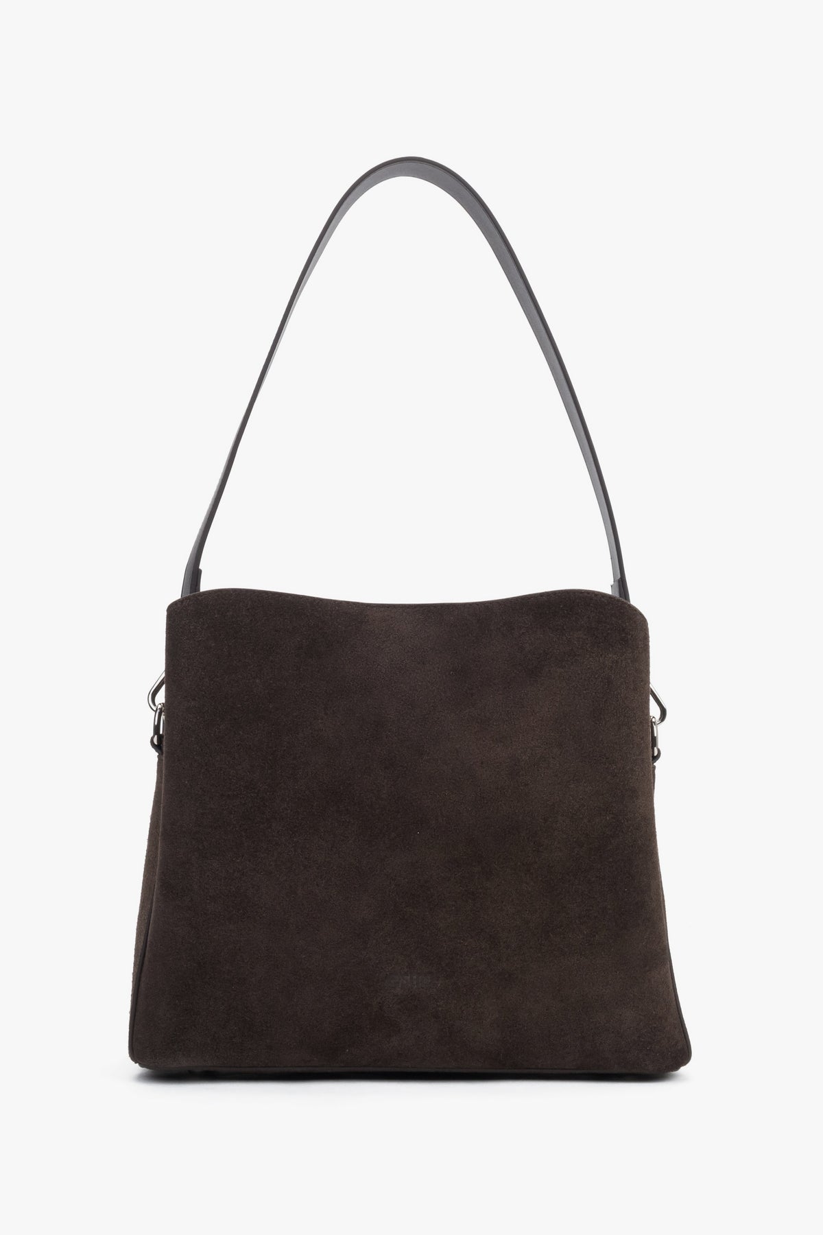 Estro - women's dark brown genuine velour shoulder bag with twist lock.