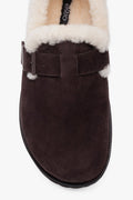 Women's Dark Brown Genuine Velour Warm Fur-Lined Loafers with Buckle Estro ER00120646.