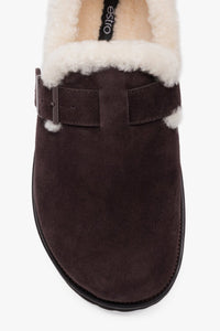 Women's Dark Brown Genuine Velour Warm Fur-Lined Loafers with Buckle Estro ER00120646.