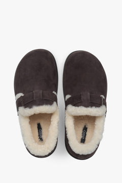 Women's dark brown winter loafers Estro - top-down view showcasing the easy slip-on fit, plush fur trim, and comfortable footbed.