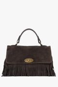 Women's Dark Brown Handbag made of Italian Genuine Velour with Fringes Estro ER00118147.