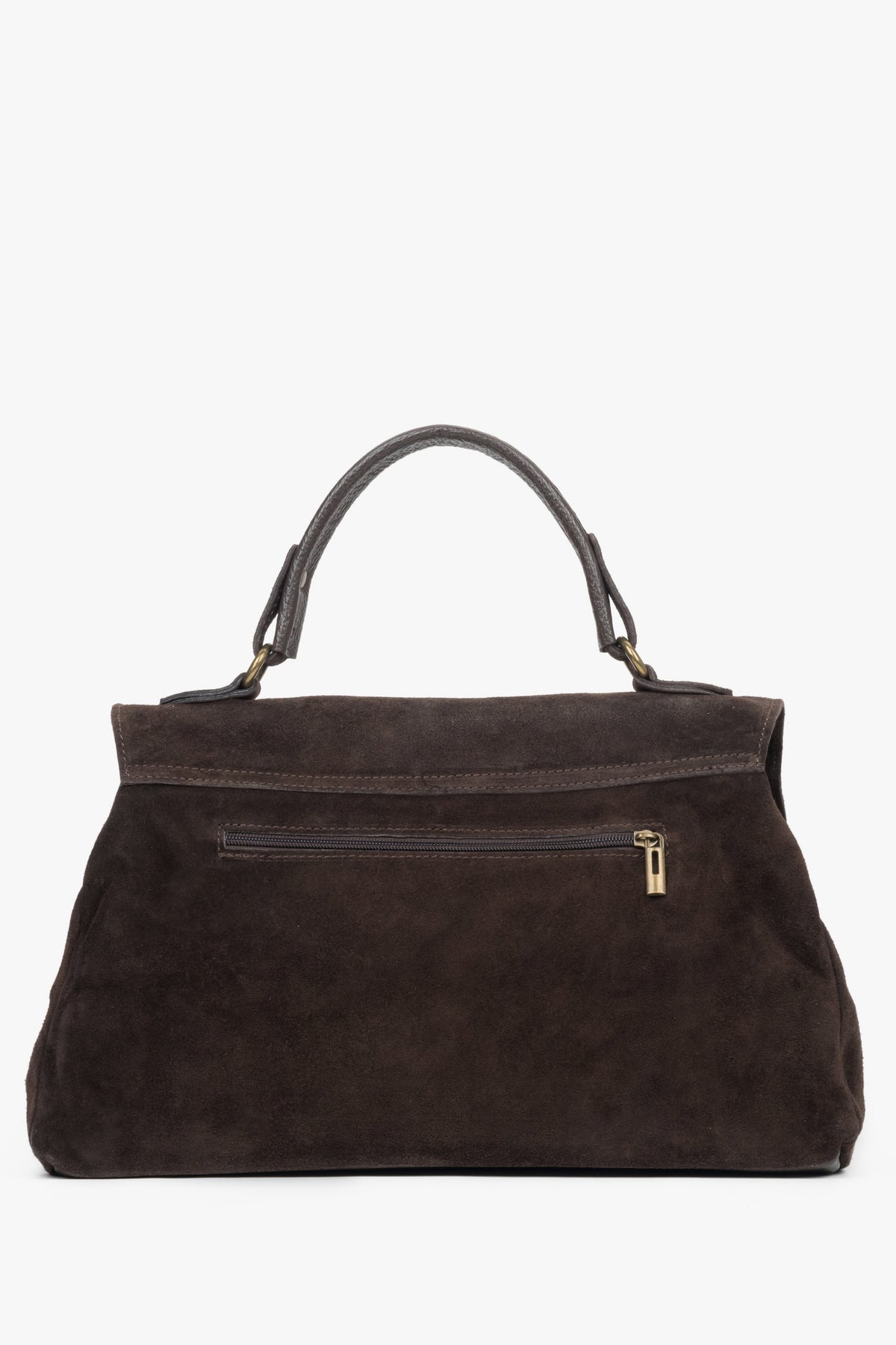 Handy women’s dark brown handbag with fringes, crafted from genuine Italian velour, Estro ER00118147.