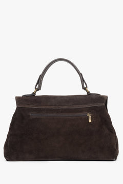 Handy women’s dark brown handbag with fringes, crafted from genuine Italian velour, Estro ER00118147.