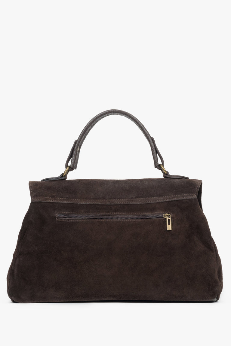 Handy women’s dark brown handbag with fringes, crafted from genuine Italian velour, Estro ER00118147.