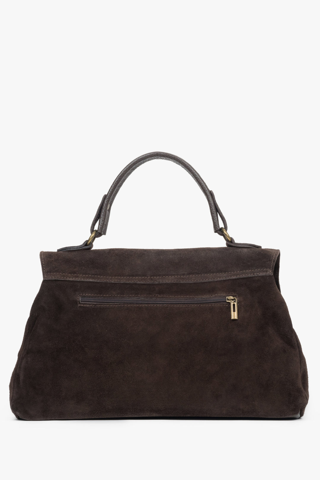 Handy women’s dark brown handbag with fringes, crafted from genuine Italian velour, Estro ER00118147.