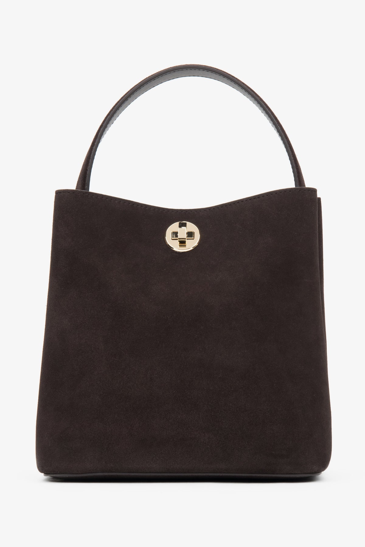 Estro dark brown women’s hand-held handbag made of natural velour.