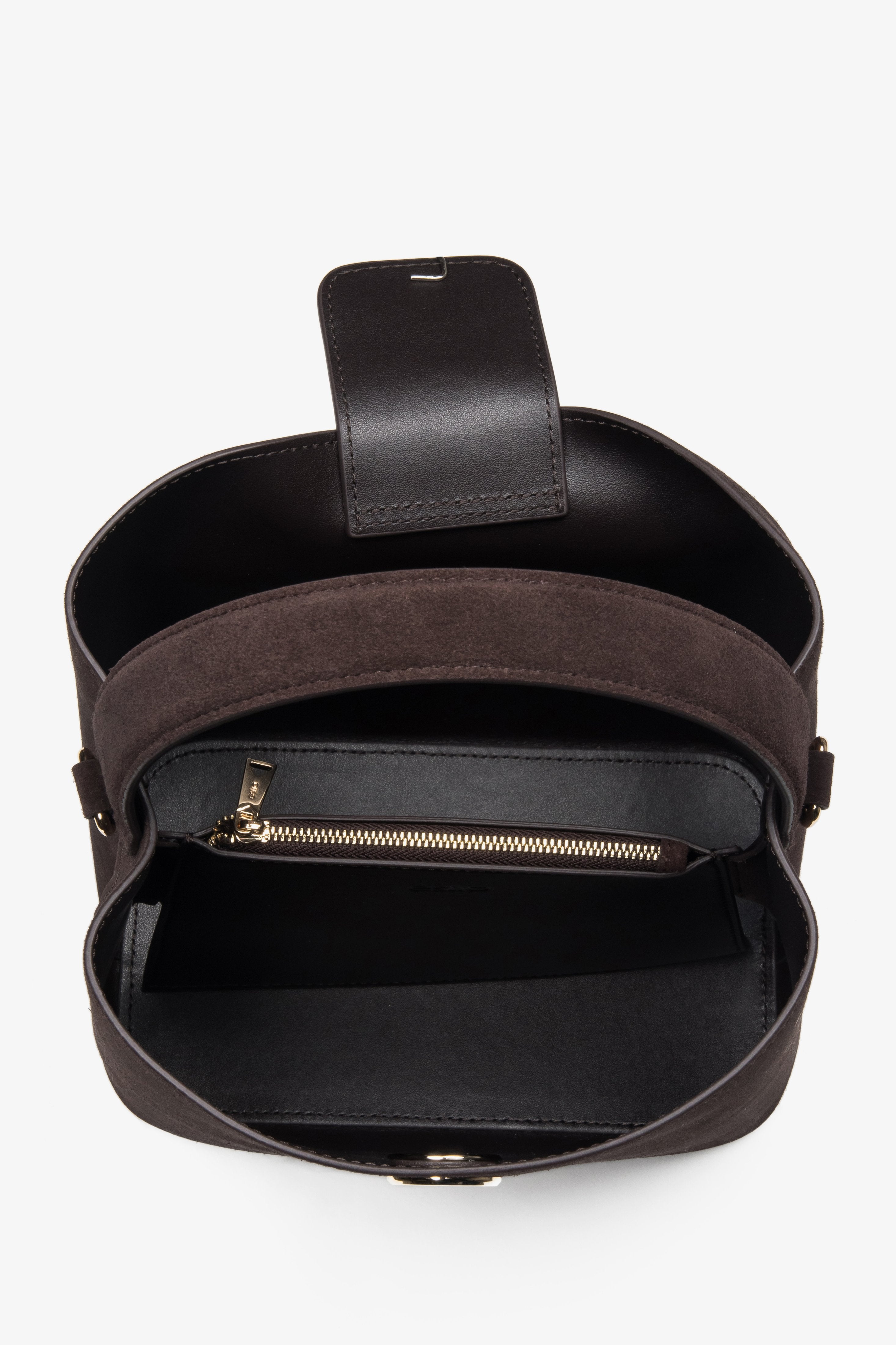 Women’s dark brown hand-held handbag made of natural velour, Estro.