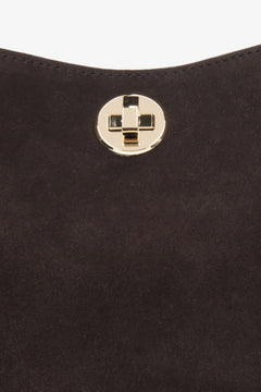 Dark brown women’s velour handbag, hand-held, by Estro.
