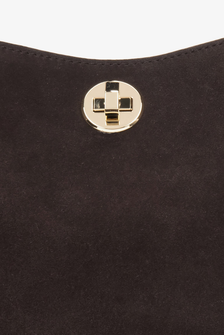 Dark brown women’s velour handbag, hand-held, by Estro.