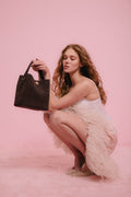 Women's Dark Brown Handbag made of Genuine Velour Estro ER00116872.